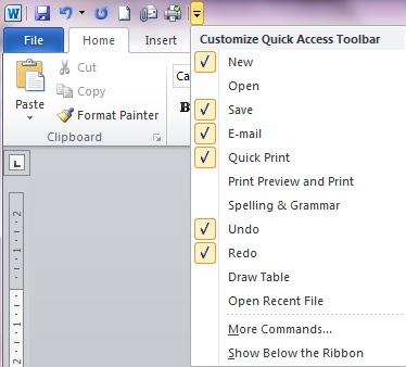 customise quick access toolbar