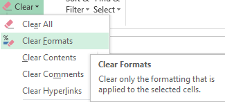 clear fomats in excel